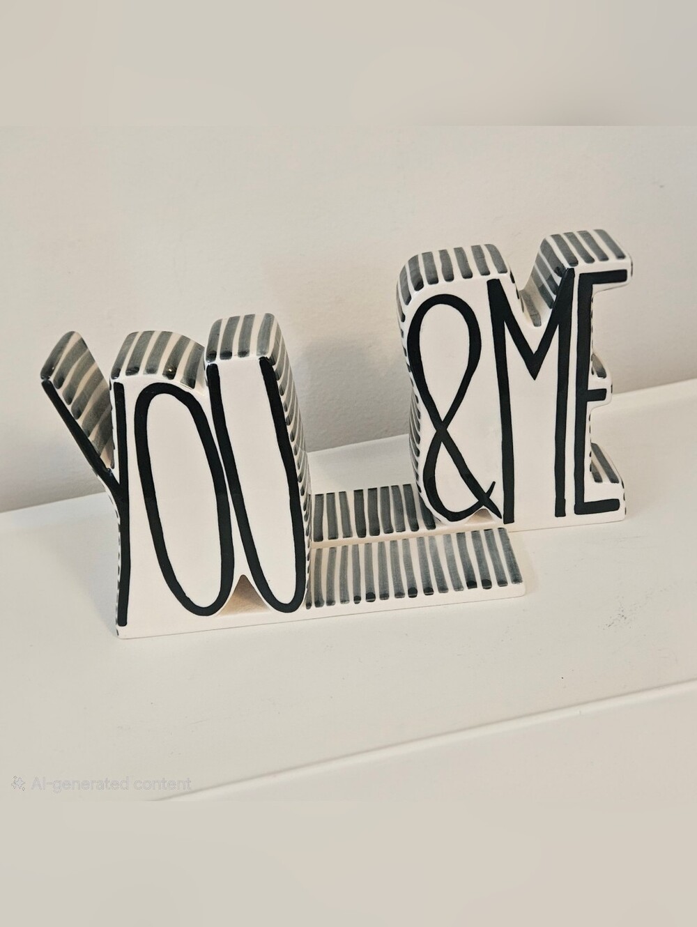 Decorative White & Black Ceramic Letter Bookends - Modern Home Accent